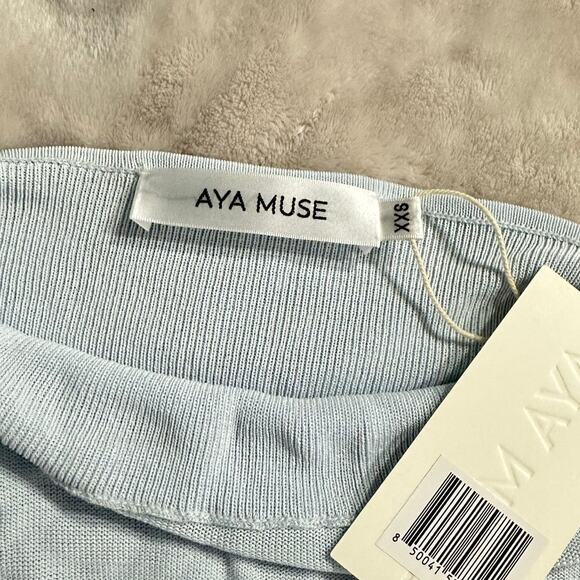 Aya Muse Tipo Mini Dress Women's XXS Light Blue Cowl Neck Open Back Halter $650 - Picture 5 of 11